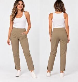 Counterparts Women's Khaki Tan Pull On Ankle Pants Ladder Hem Size S